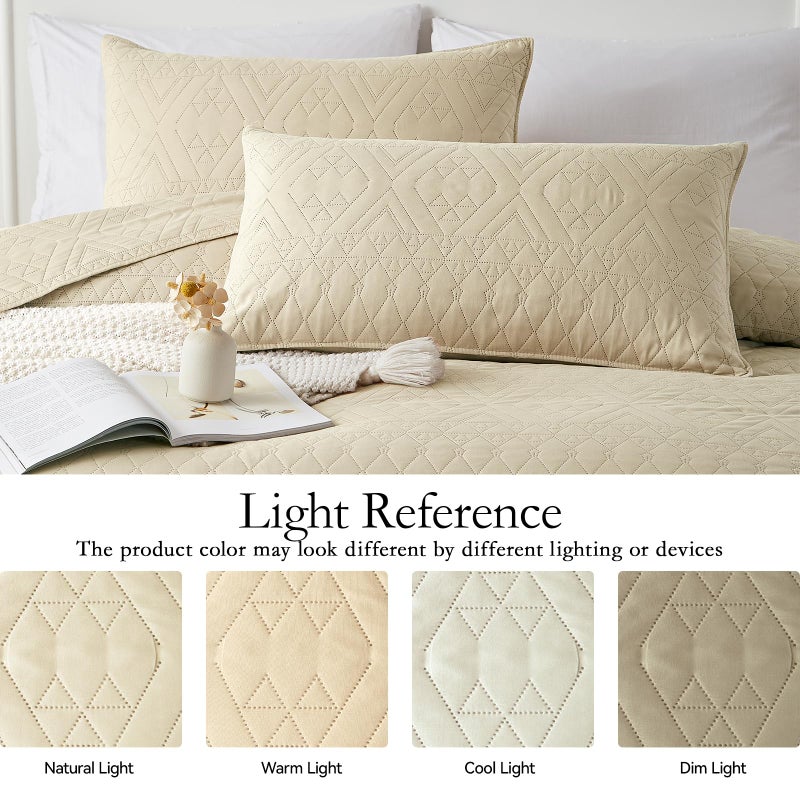 akkialla King/Cal King Size Quilt Bedding Set Beige Lightweight Microfiber Soft Bedspread Modern Style Geometric Pattern Coverlet Set for All Seasons 3 Piece(1 Quilt 2 Pillow Shams) - Image 4